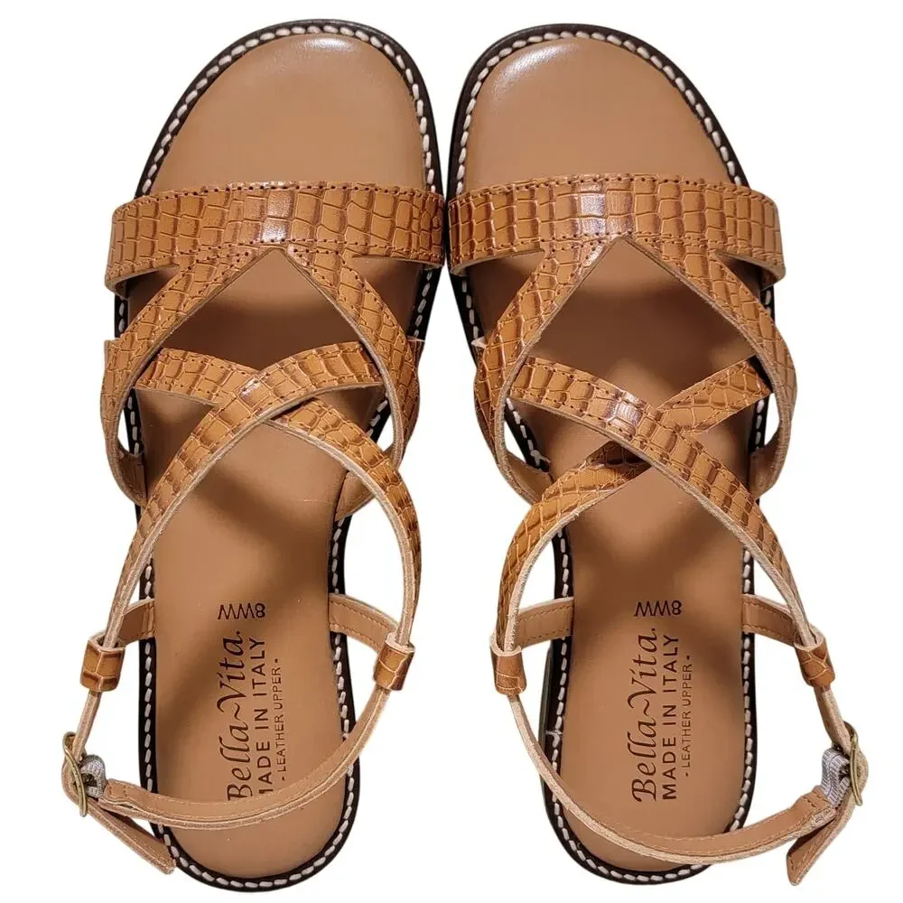 Bella Vita Women Tya-Italy Slingback Strappy Sandals Size US 8WW Natural Leather